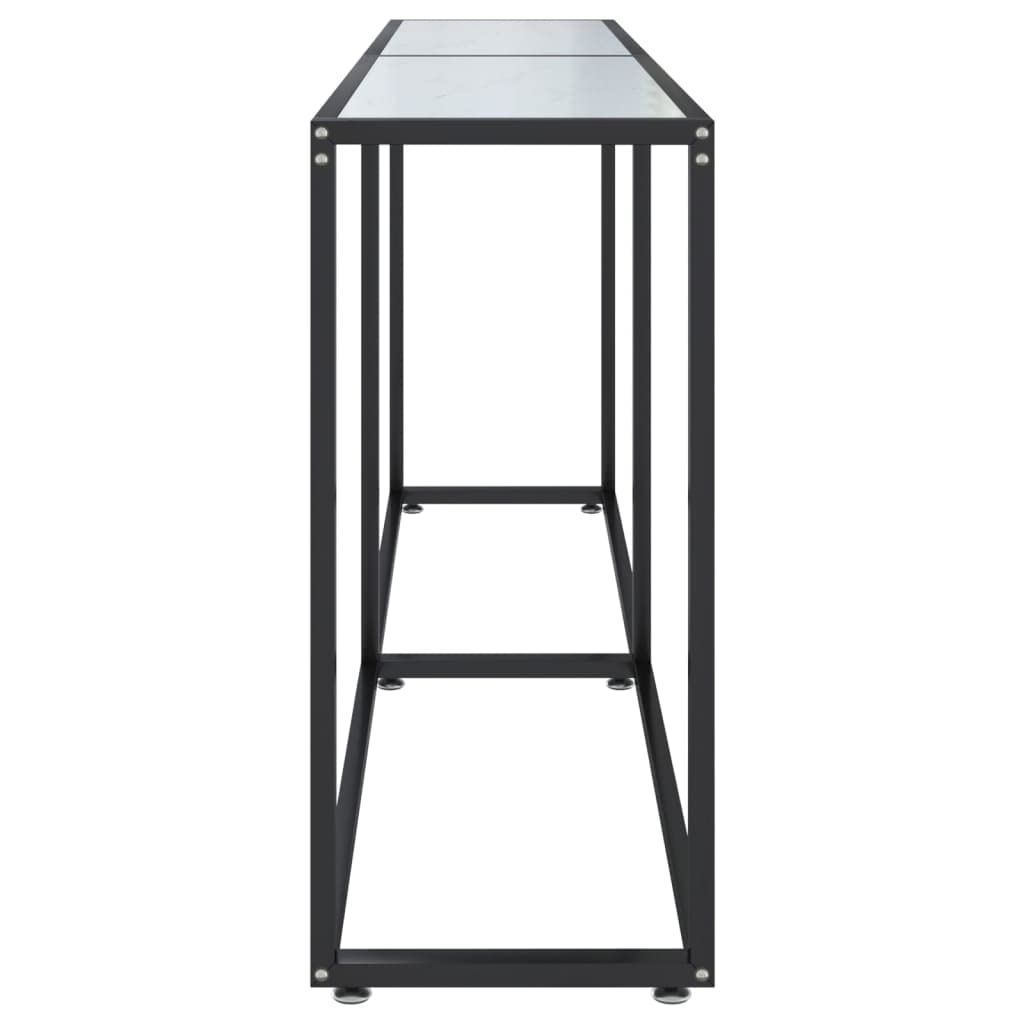 Stolik konsolowy biały o wyglądzie marmuru 180 x 35 x 75,5 cm, stolik kawowy ze szkła hartowanego do salonu, przedpokoju i wejścia, stabilny stolik nocny