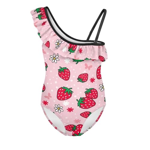Image of Ladybug Swimsuits for Girls 5-14 One Piece Bathing Suit Kids One Ruffle Shoulder Beach Sport Swimwear