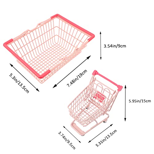 Luozzy Shopping Cart & Basket For Kids Mini Supermarket Handcart Kids Grocery Basket Small Storage Toy Dollhouse Pretend Play Toy For Boys Girls Toddlers, Pink - 5.31×3.74×5.9Inch/7.48×5.31×3.54Inch #TOP6