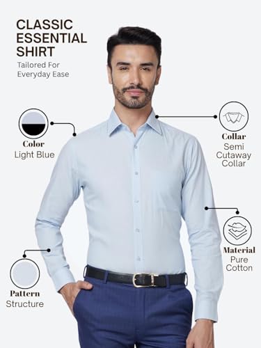 Image of Raymond Men Slim Fit Structure Pattern Pure Cotton Semi Cutaway Collar Full Sleeve Formal Shirt