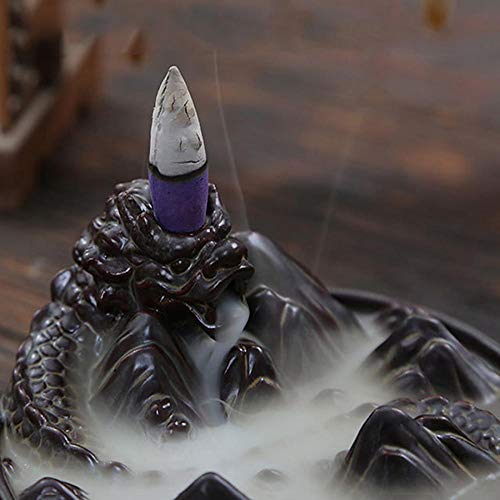 Ouyee Dragon Mountain Backflow Incense Burner, Handmade Cone Sticks Incense Holder Home Decor Craftwork Ceramic Backflow Incense Holder With 10 Pcs Incense Cones #TOP1