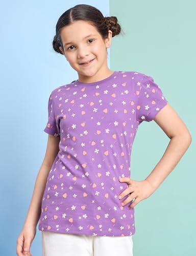 Image of Amazon Brand - Symbol Girls 100% Cotton Graphic Printed Half Sleeves T-Shirt | Age 2-14 Years (Combo Pack of 3 and 5)