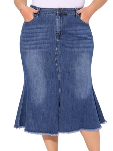 Agnes Orinda Women's Plus Size Denim Skirts Vintage High Waist A