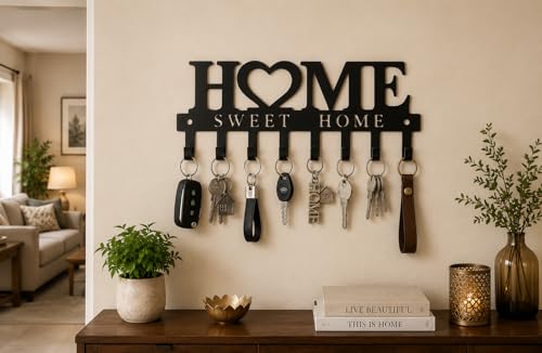 Image of Ventuos Metal Wall Mounted Key Holder with 6 Hooks, Home Design, Key Organizer for Home Office Bedroom Entryway