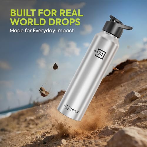 Image of Water Bottle 1 ltr Go24 Stainless Steel Sports /Fridge Bottle with Sipper Cap | 1-Year Warranty | Single Wall | For Home, Office, Gym, Travelling | Lightweight | Craft Pro 950ml | Silver