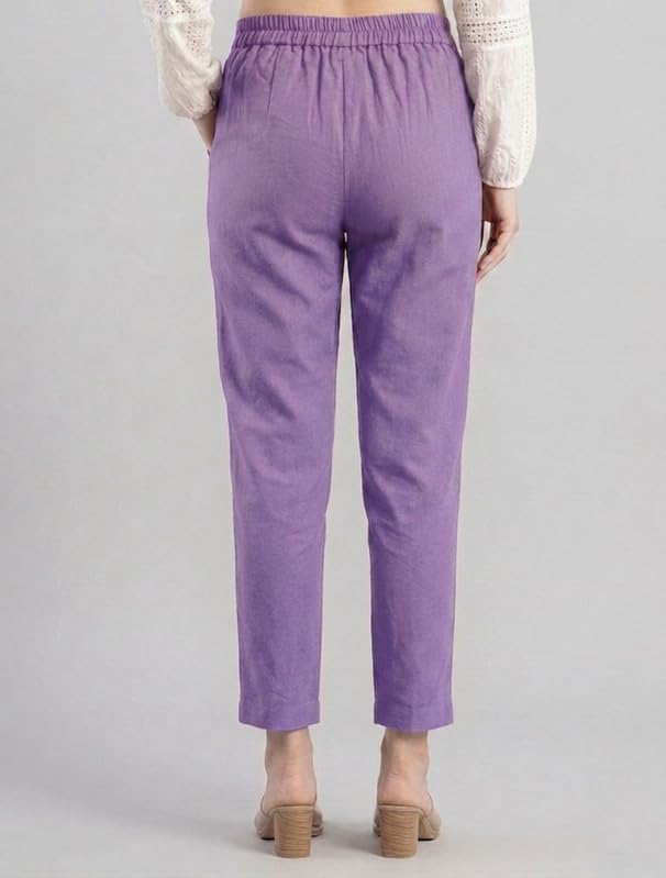 Image of Solid Cotton Woman Trousers Pants Regular Fit Kurti Pant with Drawstring Daily Office Formal Casual Use