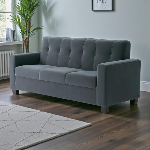 Image of FURNY Asano 3 Seater Fabric Sofa Set (Dark Grey) | Durable Comfort | Modern Design | Ideal for Living Room