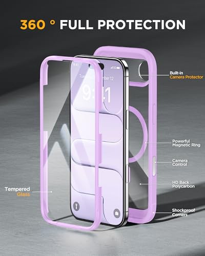 Image of Miracase Magnetic for iPhone Air Case 6.5 inch [Compatible with MagSafe] Full-Body Phone Case with Built-in Glass Screen Protector & Camera Control,Drop Proof iPhone 17 Air Case Cover, Purple