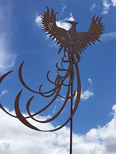Edelrost Phönix Vogel 48x80cm + Stab Gartenstecker Rost Feuervogel Drache Phoenix Metall Rostfigur + Original Pflegeanleitung von Steinfigurenwelt