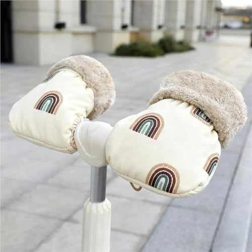 2 Pair Stroller Gloves Plush Lined Windproof Hand Muff Rainbow for Kids - 2