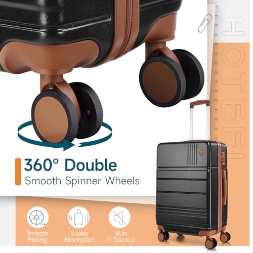 Image of Hoteel Luggage Sets 4 Piece, 4-Year Warranty, Carry-On Luggage with Dual-Spinner Wheels, PC+ABS Hardside Suitcase Set with TSA Lock, Large Checked Travel Suitcases, Black(16 /20 /24 /28)