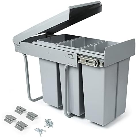 LVJ Einbaumülleimer Unterschrank Küche Abfallsammler Müll-Trennsystem 3 Fächer Ausziehbar 3 x 10 l Cover