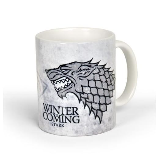 Elbenwald Juego de Thrones Cup Casa Fuerte Presión Redonda Con Motto Y Shadowwolf Kramik 300 ml Blanco