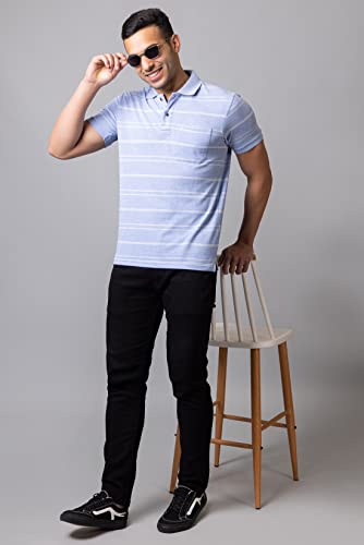 Image of PRORIDERS Half Sleeve 100% Pure Cotton Fabric Collared Regular Fit Men's Polo Striper Tshirt with Pocket for Casual wear