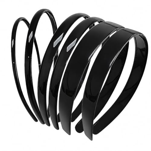 Image of Truvic Black Hair Bands for Women & Girls - Set of 6, Glossy Finish, Assorted Widths, Non-Slip Headbands for Makeup, Sports, School, Office & Hair Styling Accessories