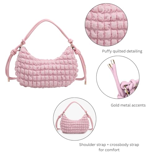 Nelly Quilted Puffy Shoulder Bag for Women Nylon Crossbody Purse Ladies Hobo Handbag with Knotted Strap4