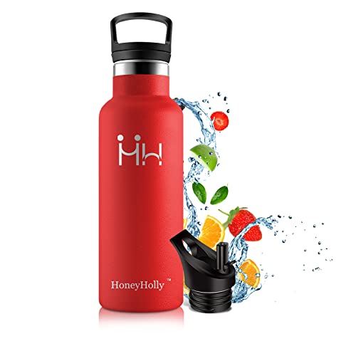 HoneyHolly Botellas de agua de acero inoxidable con pajita, frascos de metal aislados al vacío de 750 ml para bebidas calientes, botella reutilizable sin BPA, deportes, hogar Cover