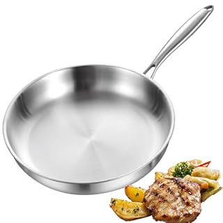 DELARLOCHEF Padella in acciaio inox a tre strati,28 cm,non rivestita,padelle per induzione,pentole ad alta e ottima efficienza energetica per steak,uova,11 pollici