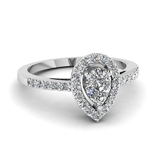 Anillo de plata esterlina con diamantes halo y silueta de lágrima exclusiva