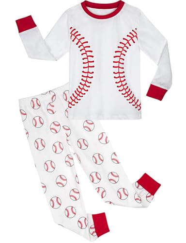 A&J DESIGN Children Boys Baseball 2 Piece Pajamas Set (7, Baseball)