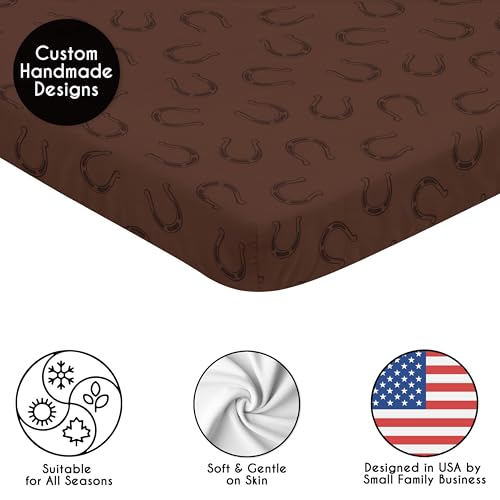 Image of Sweet Jojo Designs Baby Fitted Mini Crib Sheet (Horseshoe Print) for Girls or Boys, Newborn /Infant Nursery, Play Yards, Portable Cribs Brown Horse Shoe, South, Western, Cowboy, Wild West Colletion