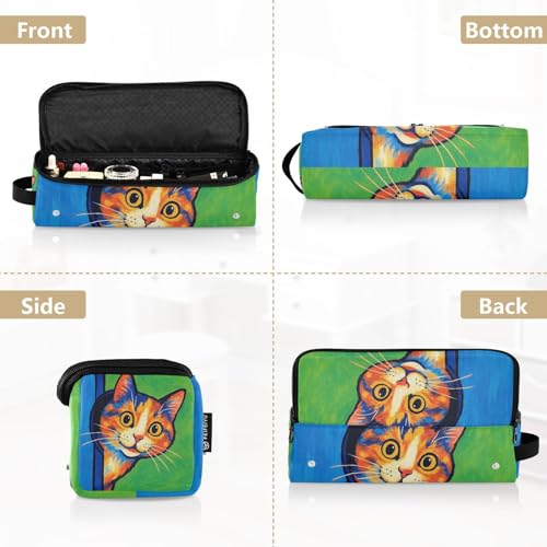 Estuche de viaje 2 en 1 para rizadores y planchas con protección contra el calor, organizador para herramientas de cabello, bolsa con diseño de gato verde y azul miniatura 5