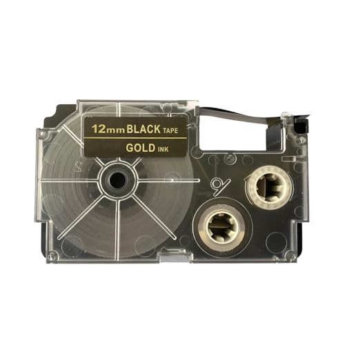Image of LIVYU LIFE 12mm Label Printer Tape Compatible Label Tape Replacement for Casio KL-820, KL-G2, KL-HD1, KL-120, KL130 Ez Label Maker. (Gold Ink on Black Tape - 1 Pcs)