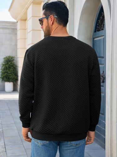 Runcati Mens Crewneck Sweatshirts Quilted Diamond Textured Pullover Long Sleeve Casual Fashion Sweatshirt3