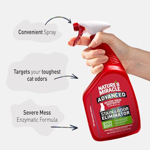 Nature's Miracle JFC Advanced Stain & Odour Remover for Cats, Enzymatic Formula Removes Severe Cat Messes, Prevents Repetitive Marking, Ideal for Carpets, Hard Floors, Sofa, Trigger Spray - 946 ml