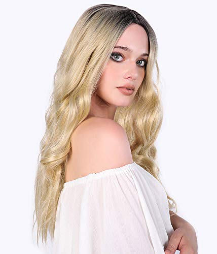image for aSulis Natural Long Wavy Wig Dark Roots Ombre Blonde Wig Middle Partin