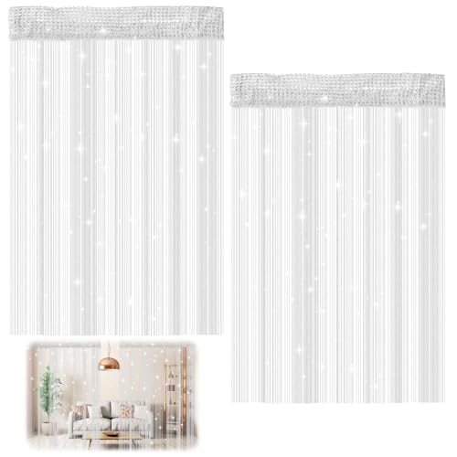 DAWRIS 2 Stück Fadenvorhang Set, 100 X 200 cm Fadenvorhang Glitzer...