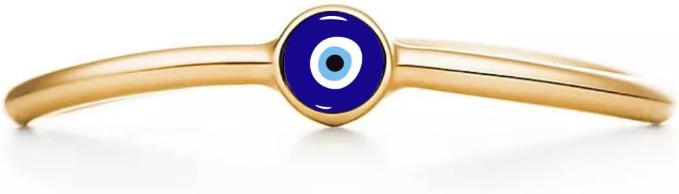 PERIMADE 18K Gold Plated Evil Eye Band Ring, Solid 925 Sterling Silver Turkish Enamel Blue Eye Stackable Band Ring for Women, Hypoallergenic Minimalist Stacking Ring Trendy Birthday Jewelry Gift, Size 6-8