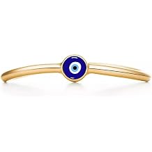 PERIMADE 18K Gold Plated Evil Eye Band Ring, Solid 925 Sterling Silver Turkish Enamel Blue Eye Stackable Band Ring for Women, Hypoallergenic Minimalist Stacking Ring Trendy Birthday Jewelry Gift, Size 6-8