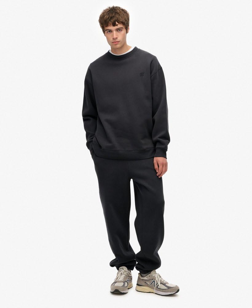 Superdry Męska bluza oversize, pusta bluza z okrągłym dekoltem, heban, rozmiar M