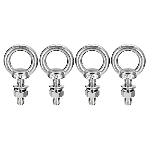 Image of uxcell Lifting Eye Bolt, 4 Sets M8x30mm Eye Bolt with Nut Washer 304 Stainless Steel Shoulder Lifting Ring Eye Bolt for Hanging Item