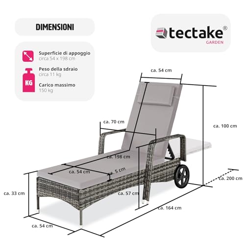 Gartenliege mit Rollen aus Poly Rattan von Tectake