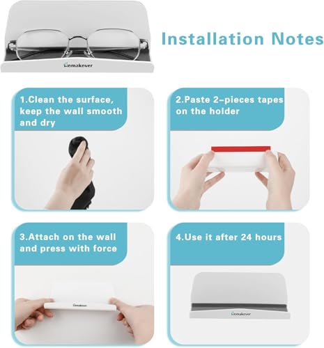 Image of Acrylic Home Office Wall-Mounted Reading Glasses Holder, Sunglasses Glasses Wall Shelves, Eyeglasses Display Rack, Glasses Organizer with Adhesive Tape for Bedroom, Living Room, Entryway (White)