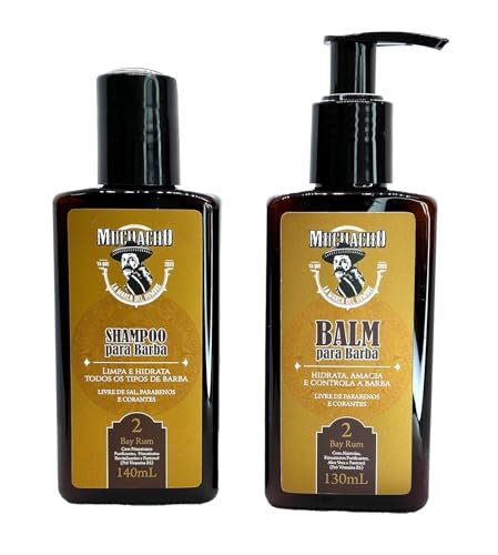 Kit Shampoo para Barba + Balm para Barba - Muchacho Bay Rum- Kit para limpeza, hidratação e modelage
