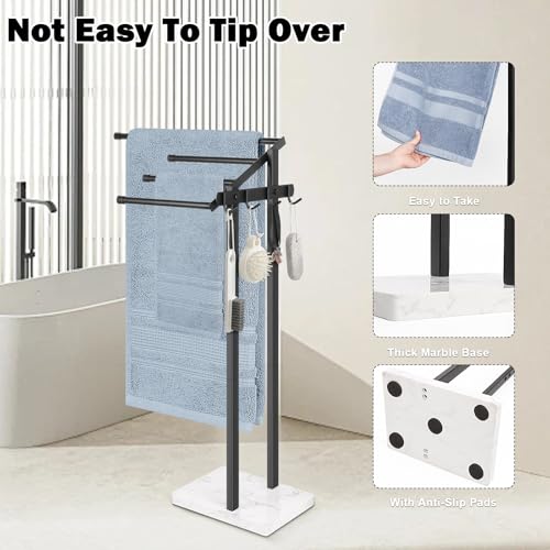 Image of Towel Rack for Bathroom, 36 inch H Towel Holder Stand, Bath Towels Sheet Holder with Marble Base, Standing Rack for Home Pool Outdoor Floor, Store Family Member Towels (Black, 36 inch H-Hooks)