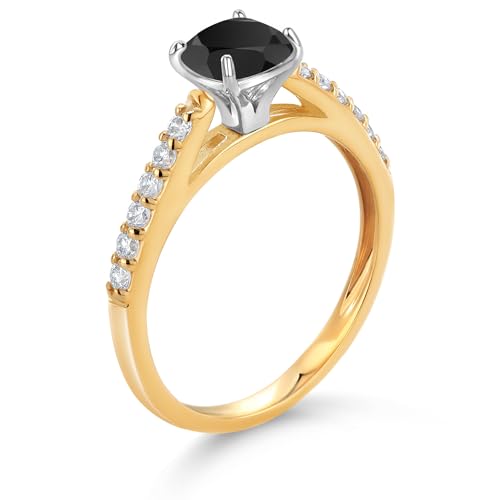 Gem Stone King 10K Two-Tone Gold Gemstone Birthstone and Lab Grown Diamond Engagement Ring For Women | Cushion Cut 5MM | Wedding Anniversary Promise Ring | Sizes 5, 6, 7, 8, 94