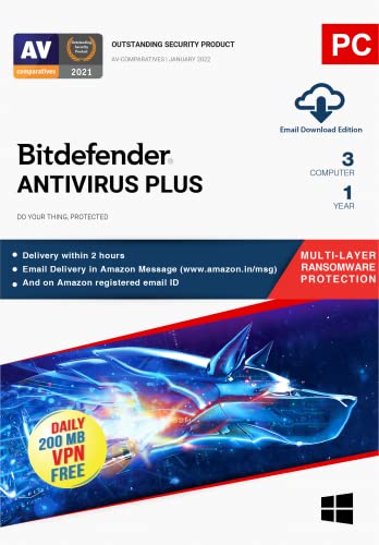 Image of Bitdefender - 3 Computer,1 Year - Antivirus Plus | Windows | Version |(Single Activation Code) Email Delivery in 2 Hours- No CD |