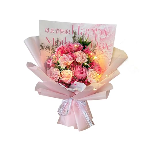 Kuntesetty Bouquet de Flores de jabón 38 cm Altura Arreglo Floral Bouquet Floral preservado para Acción de Gracias, Rosa