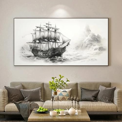 Voilier vintage sur toile décoration zen pour salon et grand bureau lumineux