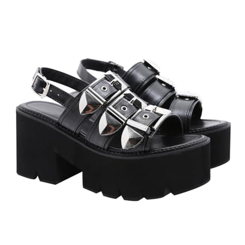 Sandales femme été à talon compensé noir en PU BESPORTBLE