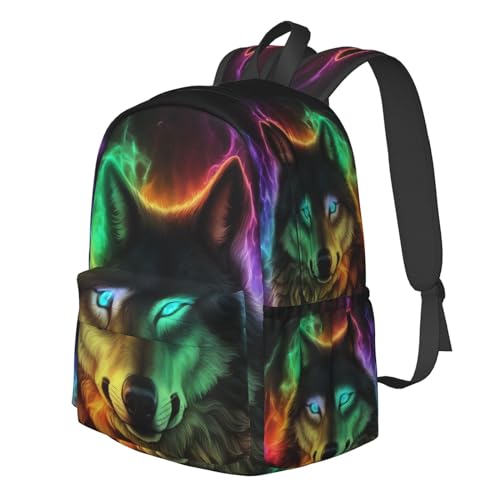 16 inch backpack Colorful Wolf Fantasy Burning Laptop Backpack Full Print School Bookbag Shoulder Bag for Travel Daypack2