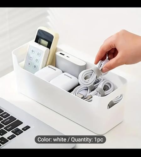 Image of Small Plastic Clothing Storage Basket, Compact Organizer Box with Handles for Drawers, Kitchen, Bathroom & Home, Durable, Lightweight, Multi-Purpose Plastic Organizer (Black, Pack of 4)