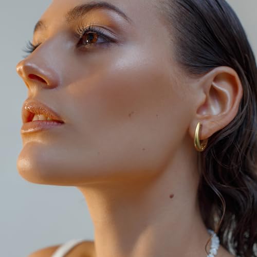 SPOINT Gold Hoop Earrings 14K Gold Hoop Earrings for Womens Hoops Earring U-shaped Small Earring for Women 16mm4