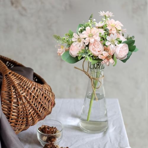 Image of SATYAM KRAFT 1 Pcs Artificial Peony Rose Flower Bouquet Bunch for Home Decor, Office, Bedroom, Balcony, Table Display, Wedding Decoration (Without Vase Pot) (Peach)
