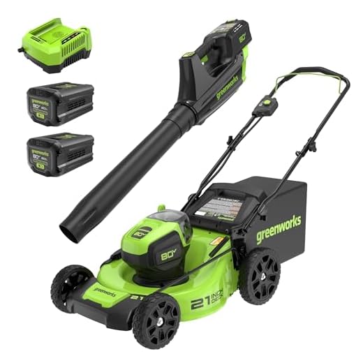 Greenworks 80V 21” Brushless (Push) Cordless Electric Lawn Mower + (500 CFM) Axial Leaf Blower (75+ Compatible Tools), (2) 2.0Ah Batteries and 30 Minute Rapid Charger