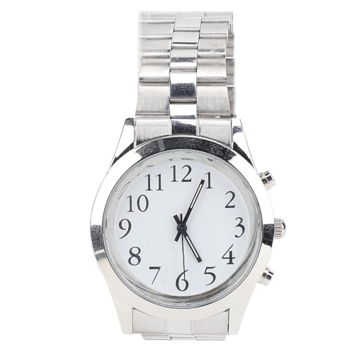 Reloj de habla, reloj de voz grande y transparente, reloj analógico parlante con alarma para baja visión, personas ciegas, personas mayores con discapacidad visual (plateado)